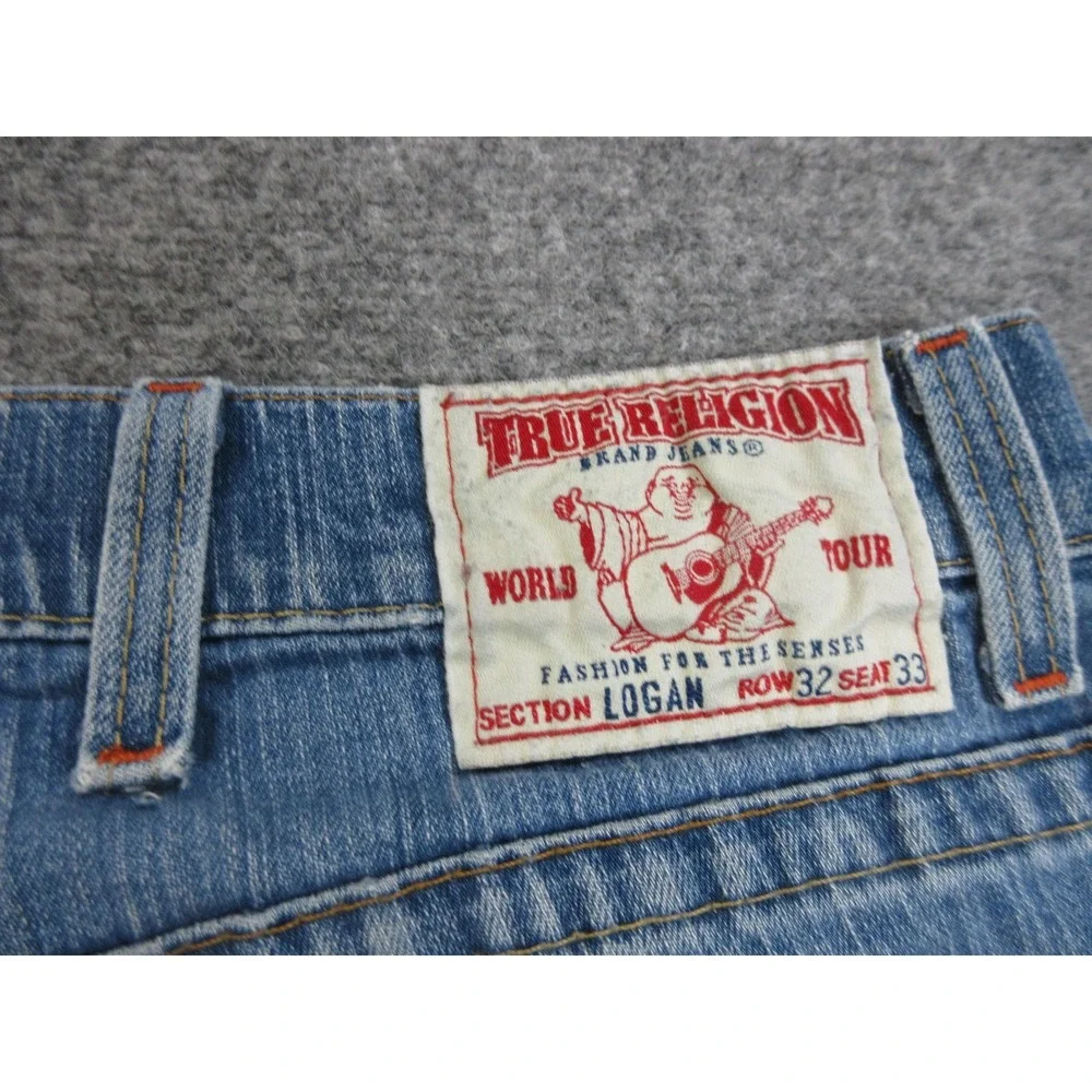 True Religion Jean Shorts Jorts‎ Mens 32 Blue Logan Denim Cutoff Light Wash